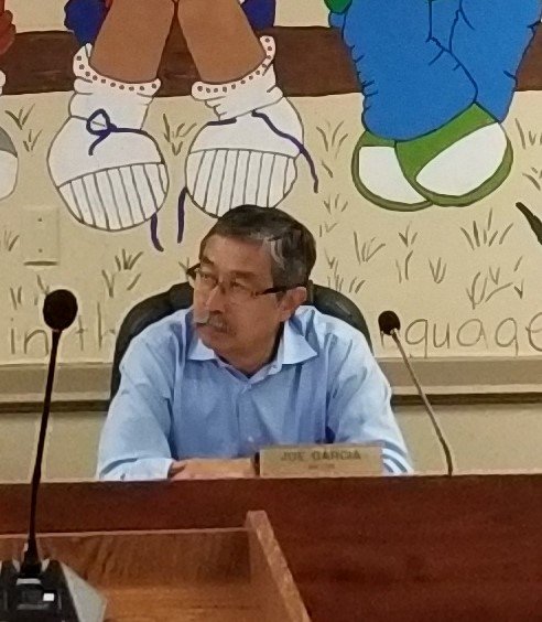 Pattison Mayor Joe Garcia listens to Pattison City Secretary Christa Molloy explain concerns that can arise when city residents do not respond to the 2020 census at the city council’s March 3 meeting.